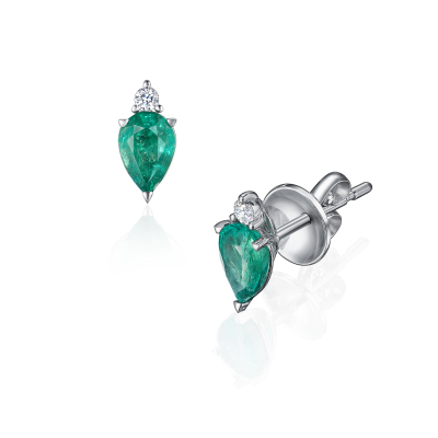 E15-FD-003-6 Серьги (750) (2 Бр Кр-57 0,095Ct 3/5А ,2 Изумруд (О) облагороженный Груша 7,00*5,00 1,420Ct 3/3Б) ШК: 2000000010601